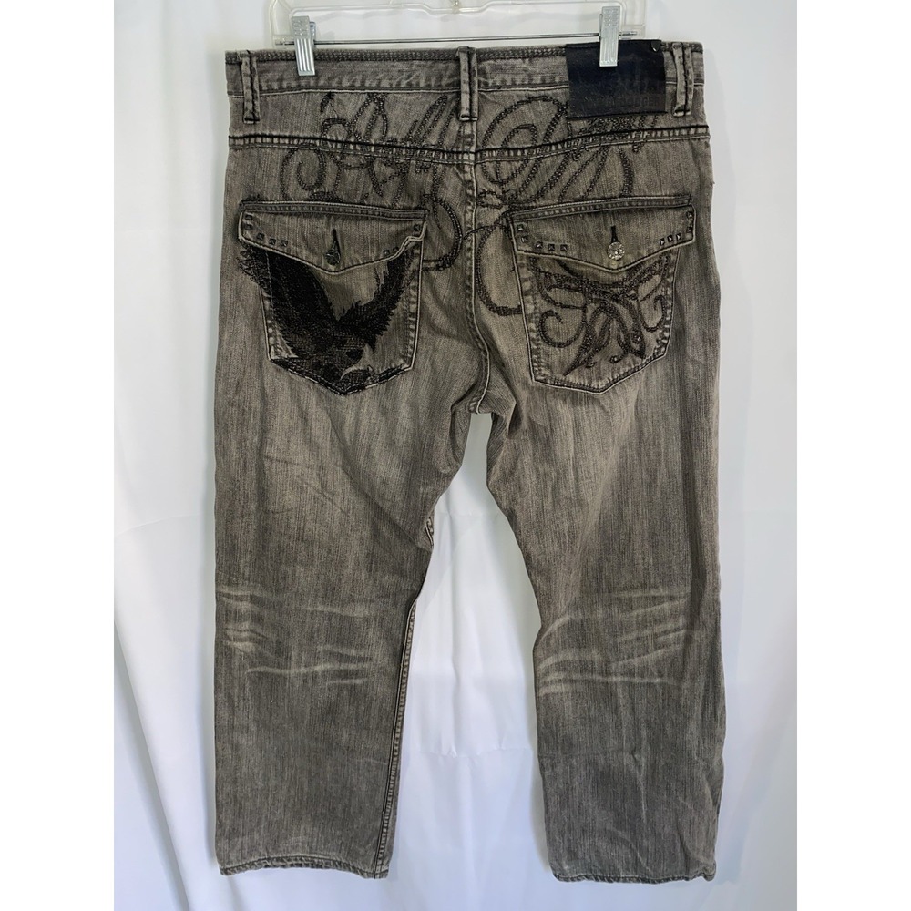 Artful Dodger Jeans Mens ( 38 x 32) Embroidered Eagle Flap Black Denim Pants Y2K
